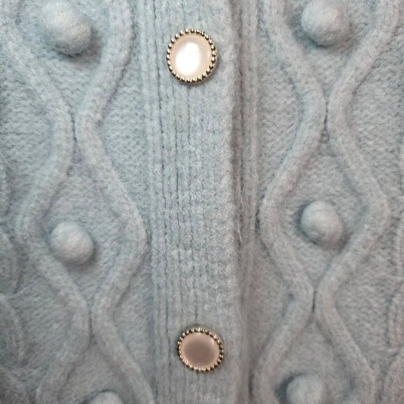 Women's Pastel Blue Cable Knit Design Sweater - Picture 4 of 8